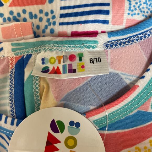 Dot Dot Smile Girls Geometric Print Flapper Dress Pom-Pom Trim Size 8/10 - Picture 2 of 4